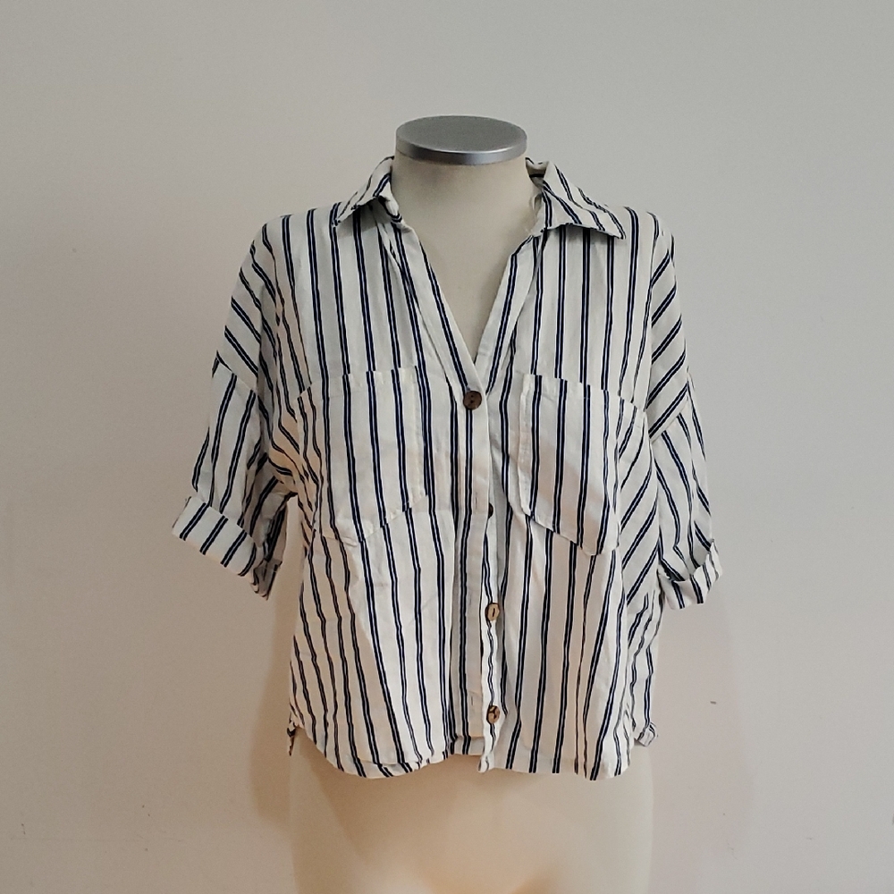 Zara Navy and White Striped Shirt